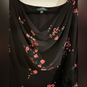 Lauren Ralph Lauren Black w ditzy floral Pink Sleeveless Cowl Neck Dress sz 18W